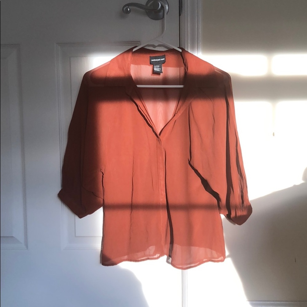 Central Park West 100% Silk Button Up Sheer Top